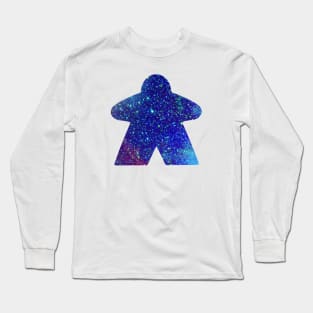 Teal and Sky Blue Space with Galaxy Stars Meeple | Board Game Fan Long Sleeve T-Shirt
